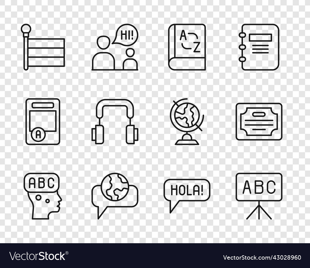 Set line learning foreign languages chalkboard vector image Set line learning foreign languages chalkboard