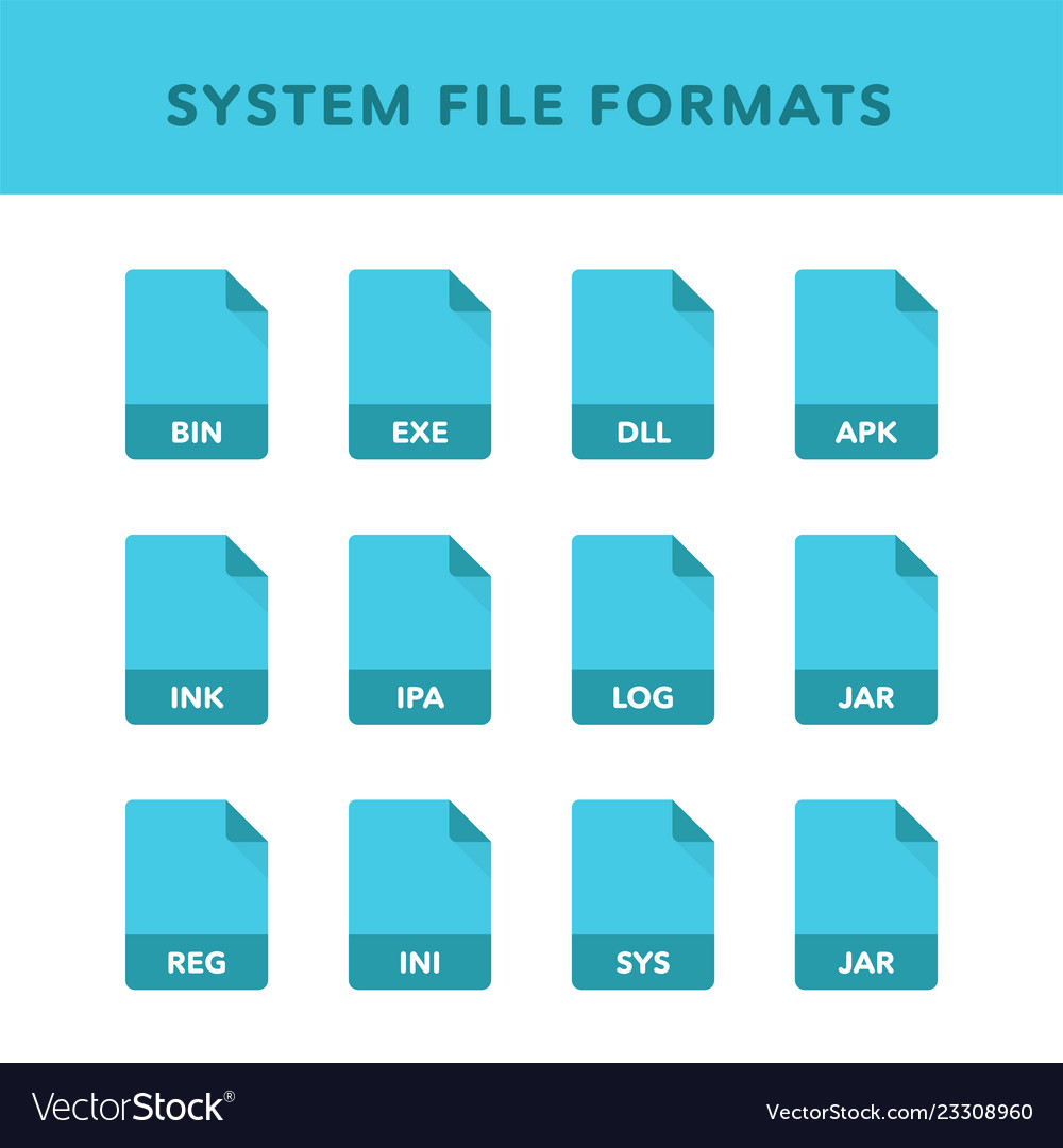 Set of system file formats and labels in flat vector image Set of system file formats and labels in flat