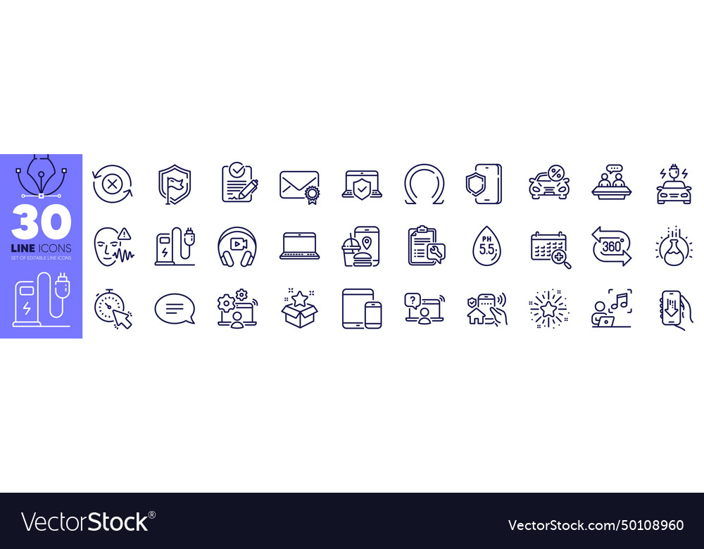 Timer car charging and loyalty program line icons vector image Timer car charging and loyalty program line icons