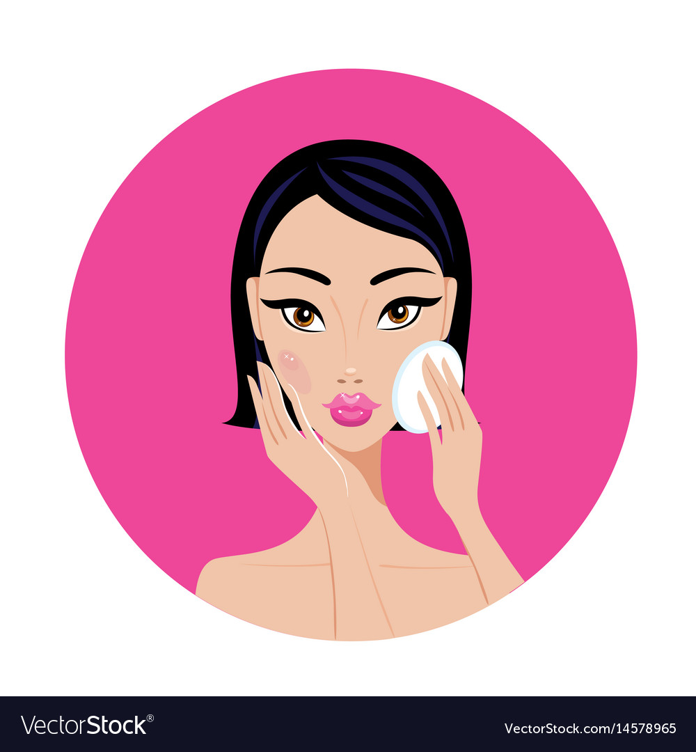 Beautiful young asian woman removing make up look Vector Image