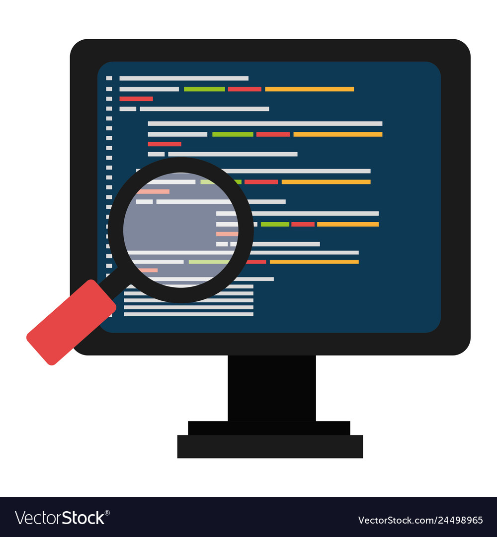 Computer display with magnifying glass vector image Computer display with magnifying glass