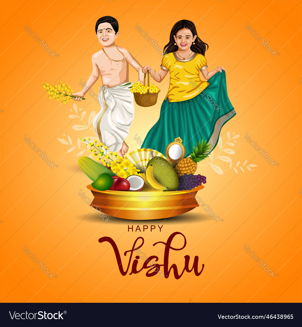 Happy vishu greetings april 14 kerala festival Vector Image