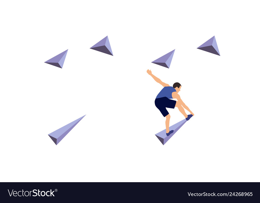 Man climbs climbing wall