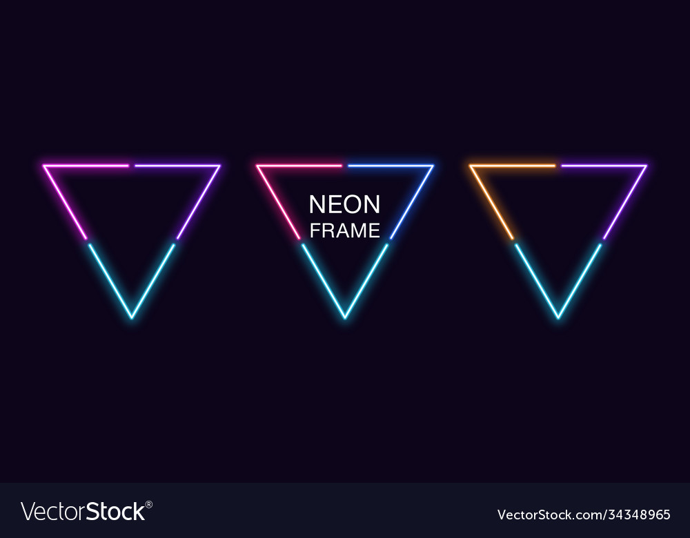 Neon triangle frame set triangular border vector image Neon triangle frame set triangular border