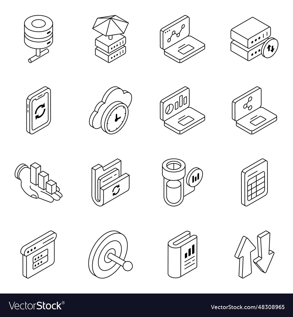 Pack of business and data linear icons vector image Pack of business and data linear icons