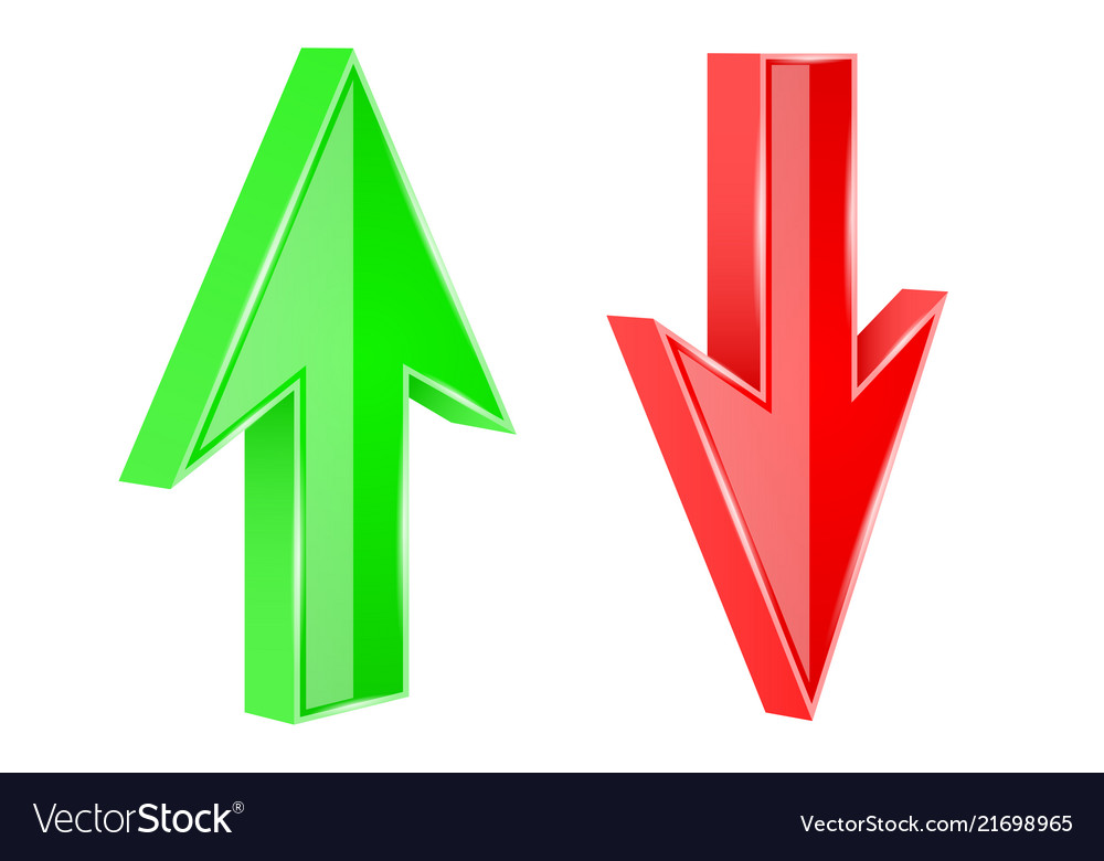 Red and green arrows 3d up and down signs Vector Image