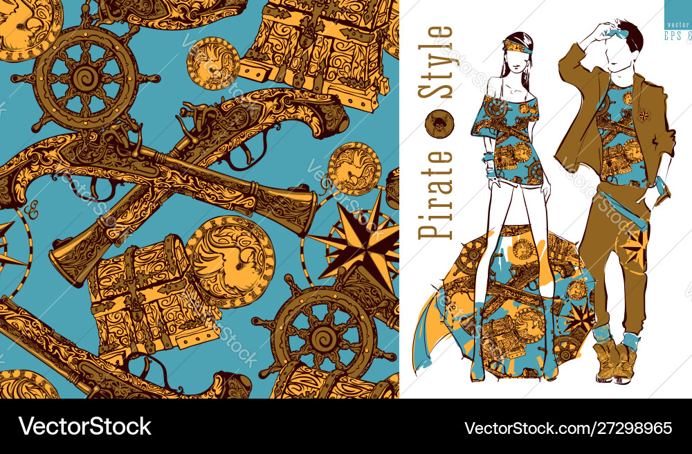 Seamless pattern with various pirate elements Vector Image