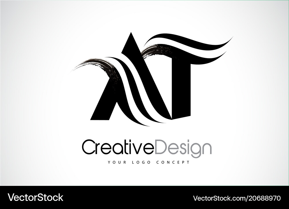 At a t creative brush black letters design Vector Image