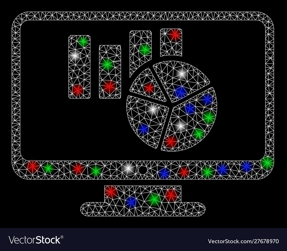 Bright mesh network charts monitoring with light vector image Bright mesh network charts monitoring with light