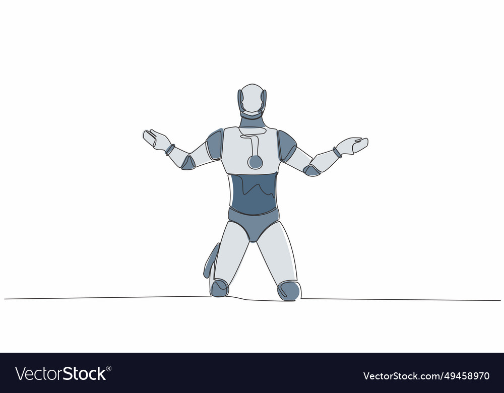 Continuous one line drawing robot despair suffer vector image Continuous one line drawing robot despair suffer