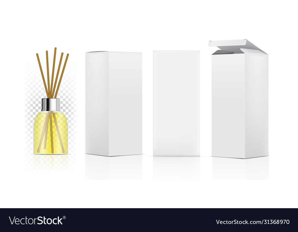 Mock up glossy transparent reed diffuser bottle vector image Mock up glossy transparent reed diffuser bottle