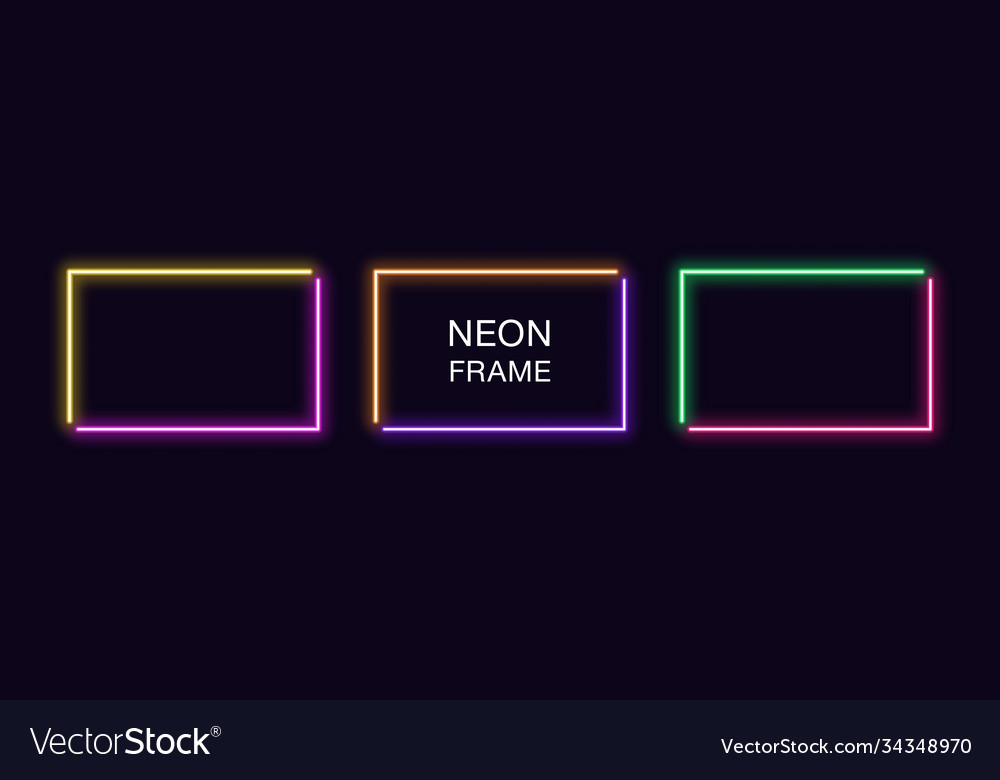 Neon rectangle frame set rectangular vector image Neon rectangle frame set rectangular