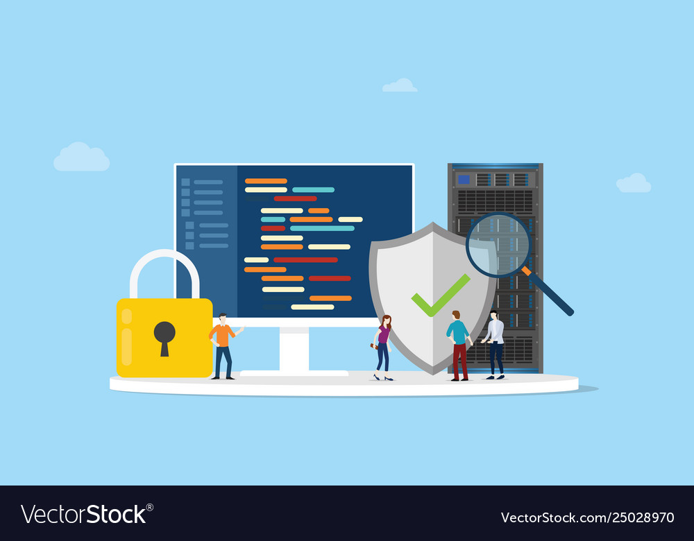 Network programming security concept with code vector image Network programming security concept with code