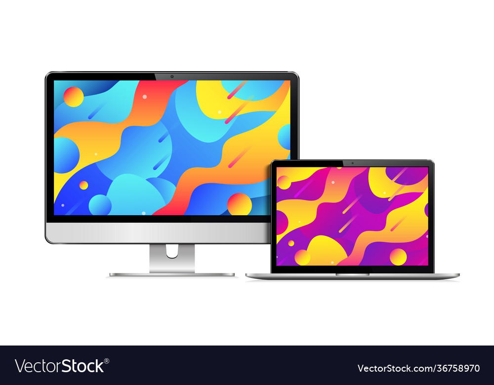 Realistic computer screen and laptop with color vector image Realistic computer screen and laptop with color