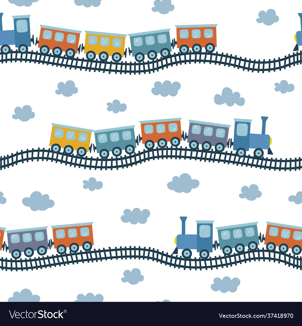 Seamless pattern with colorful train vector image Seamless pattern with colorful train