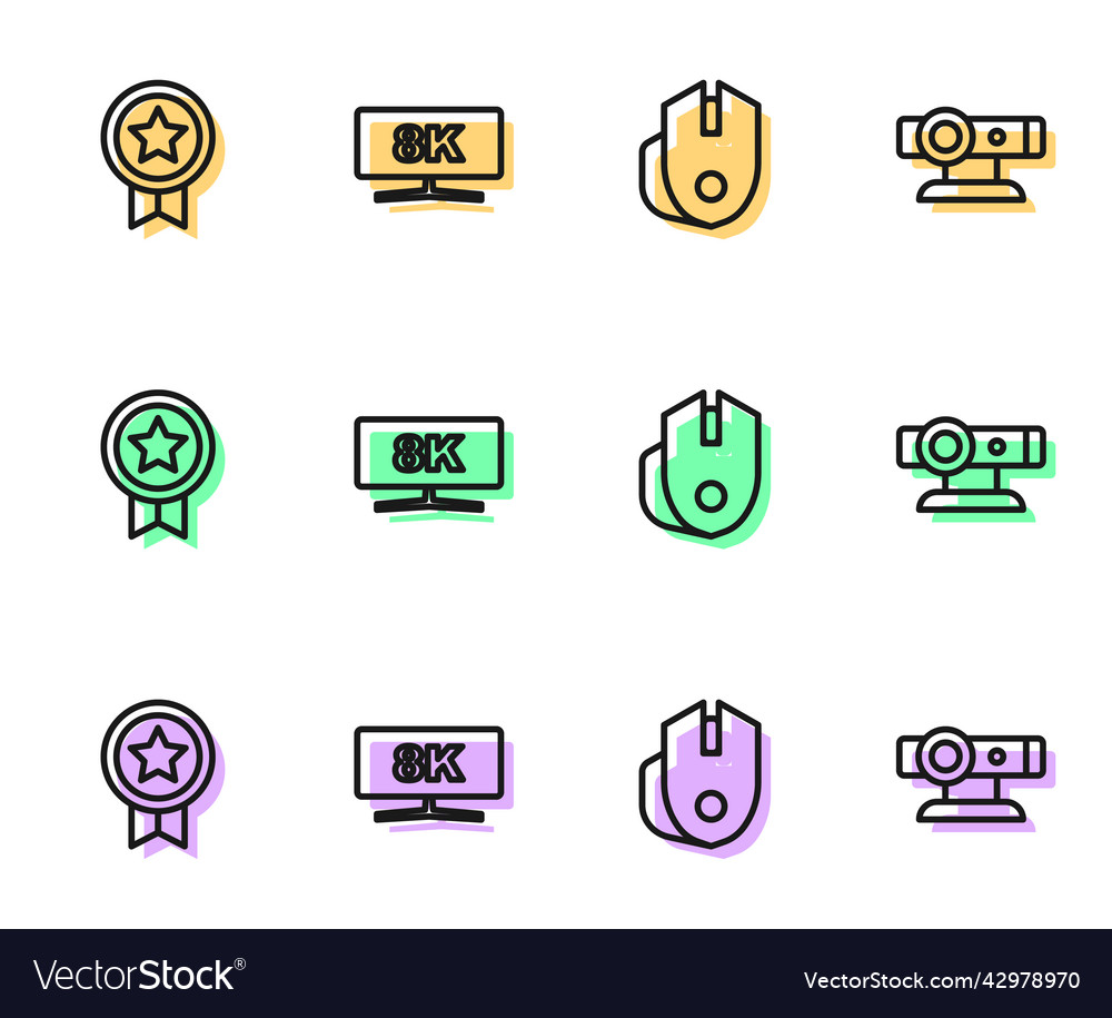 Set line computer mouse game rating with medal vector image Set line computer mouse game rating with medal