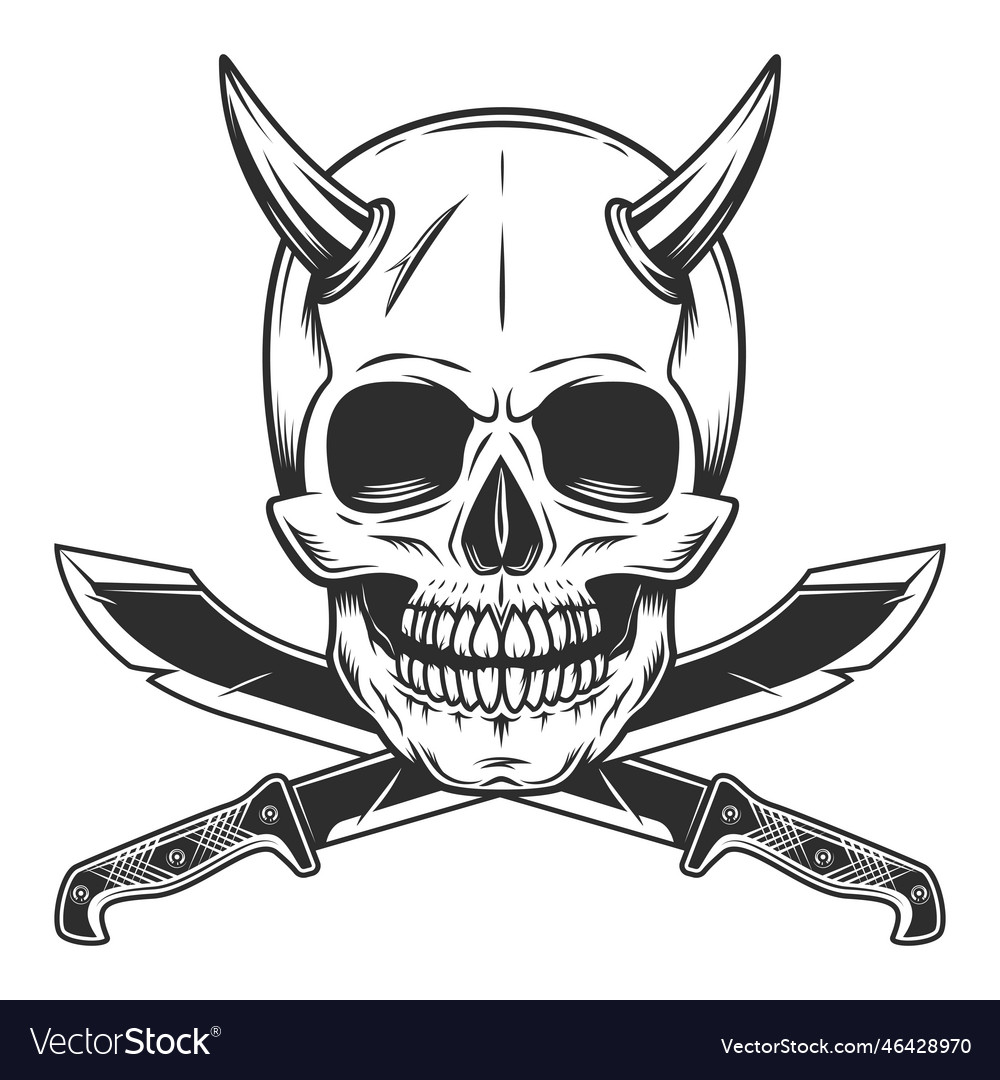 Skull with horn and machete sharp knife melee Vector Image