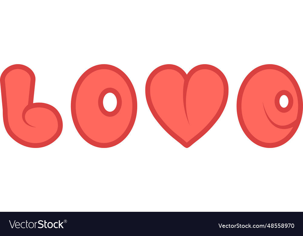 Word love red cartoon heart comic font