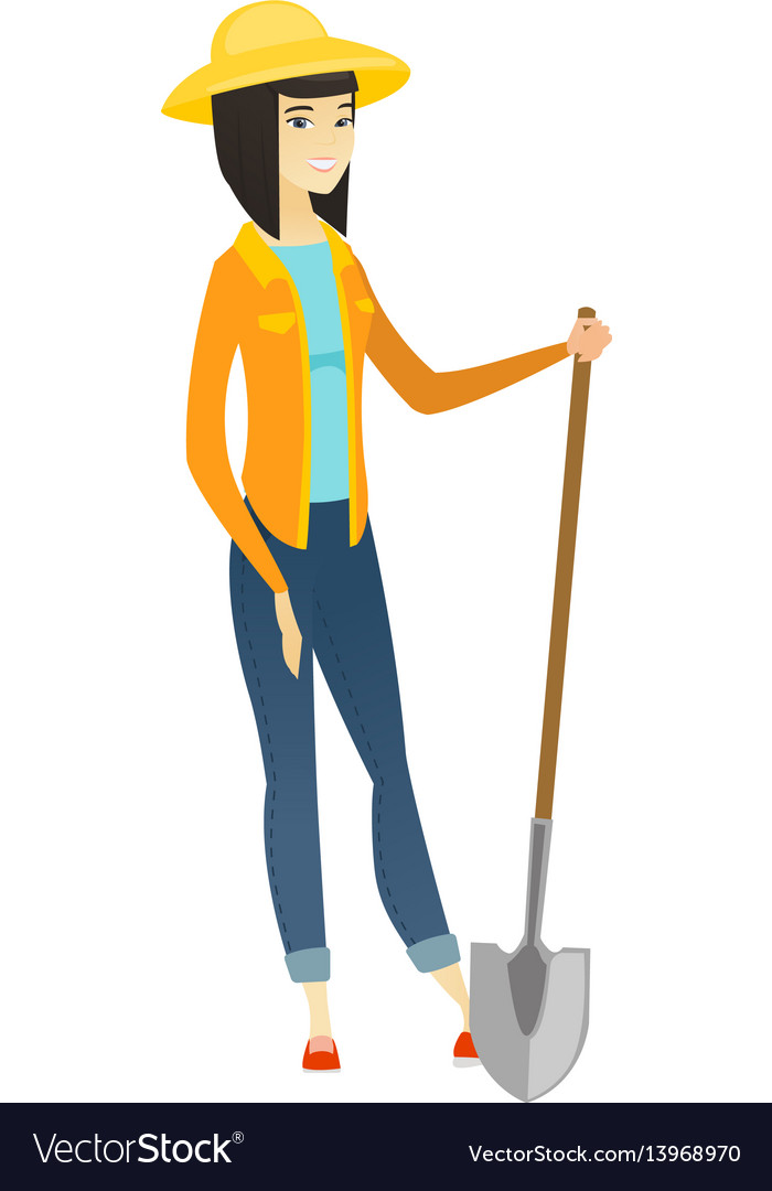 Young asian farmer holding a shovel Royalty Free Vector