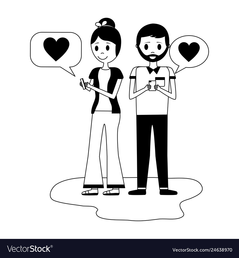 Young couple with speech bubbles avatar character