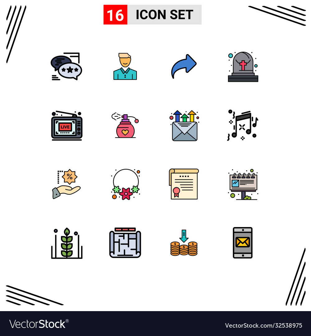 16 universal flat color filled lines set for web