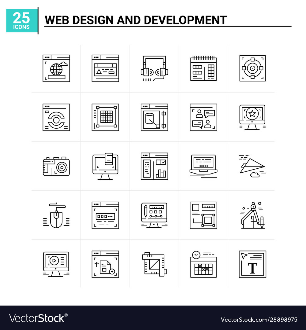 25 web design and development icon set background