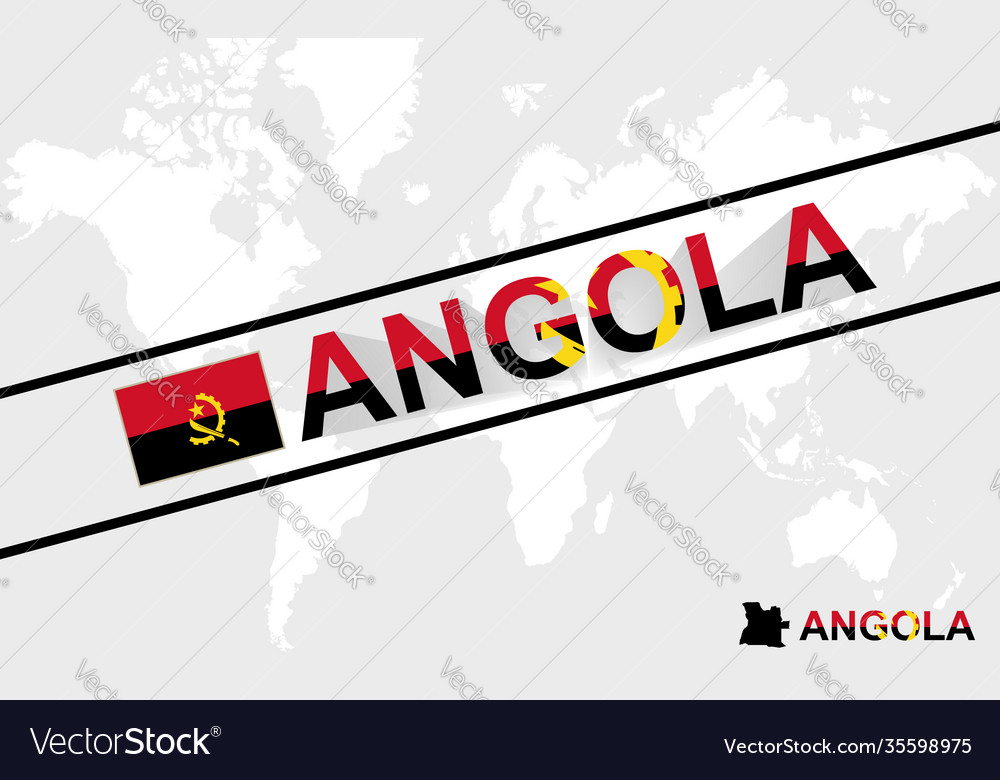 Angola map flag and text
