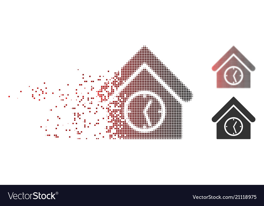 Disintegrating pixel halftone clock building icon