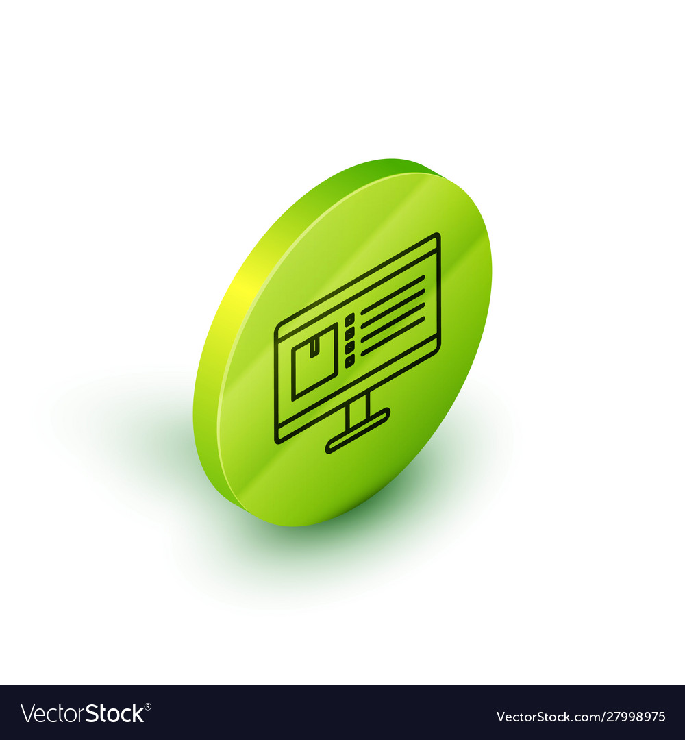 Isometric line computer monitor with app delivery vector image Isometric line computer monitor with app delivery