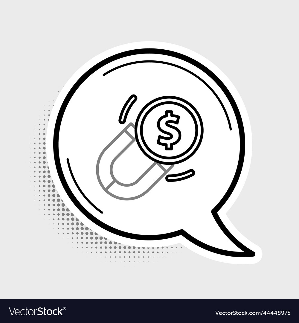 Line magnet with money icon isolated on grey