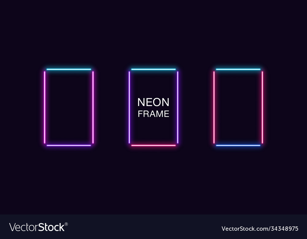 Neon rectangle frame set rectangular vector image Neon rectangle frame set rectangular