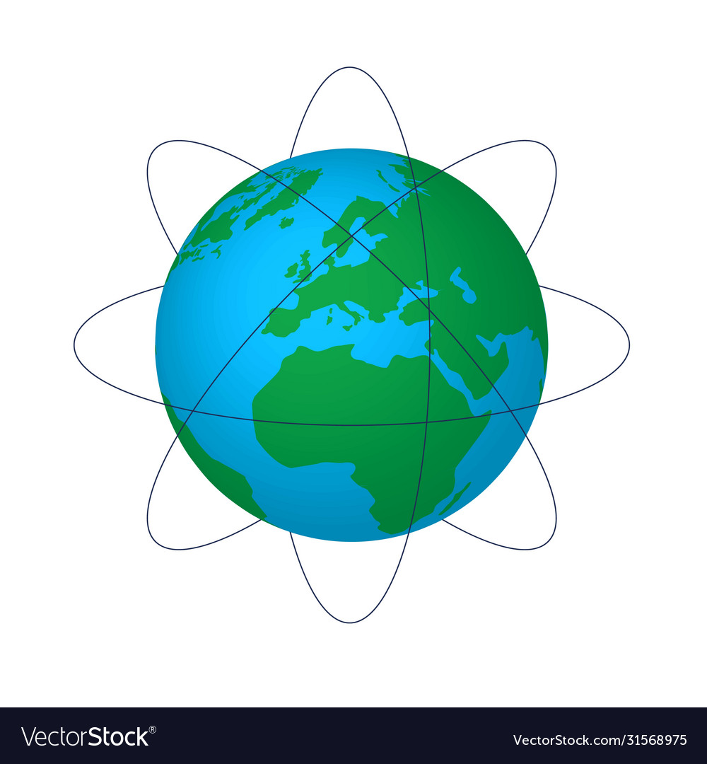 Planet earth with orbits global orbital web
