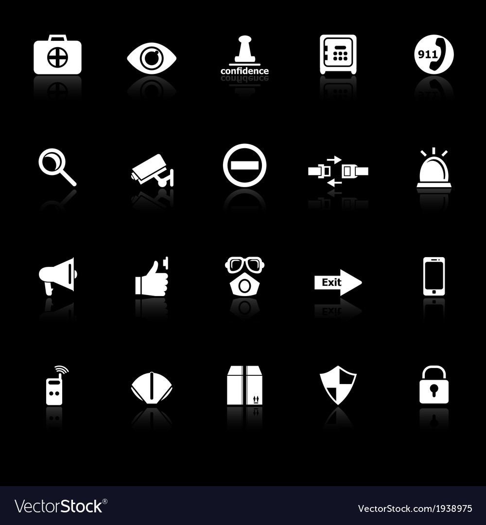 Security icons with reflect on black background