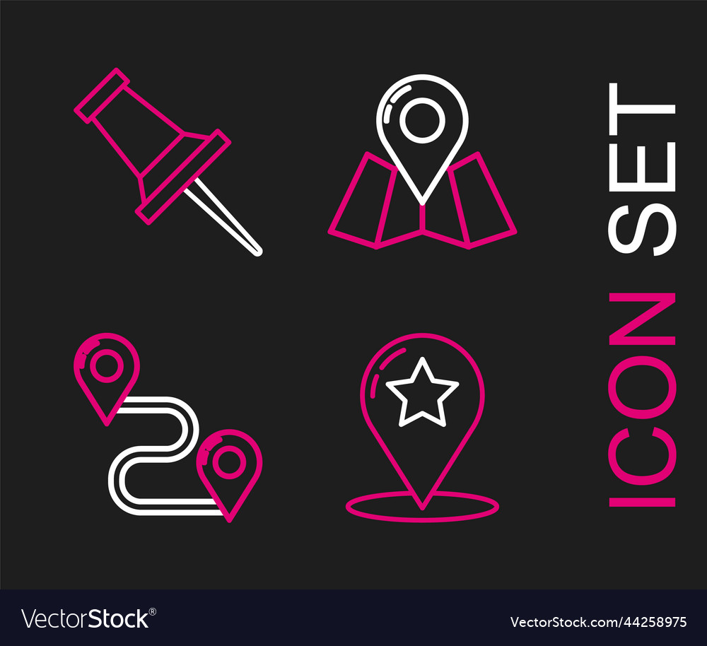 Set line map pointer with star route location vector image Set line map pointer with star route location