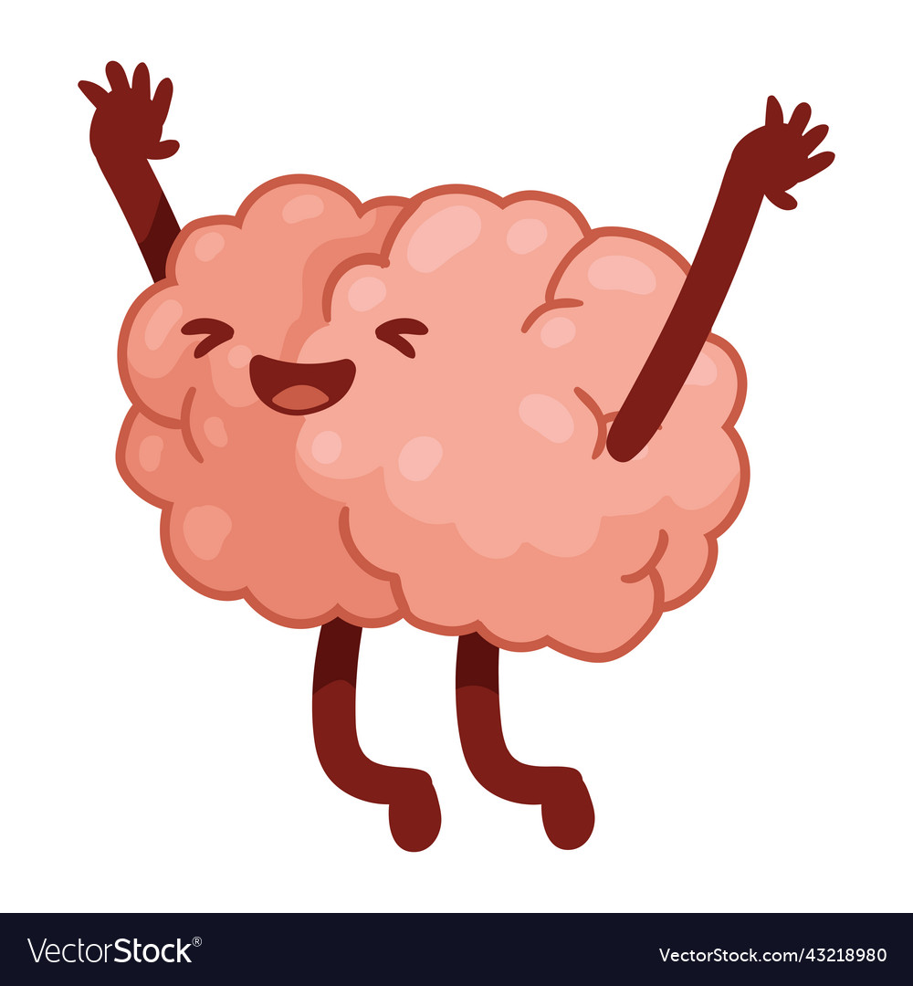 Brain celebrating comic character Royalty Free Vector Image