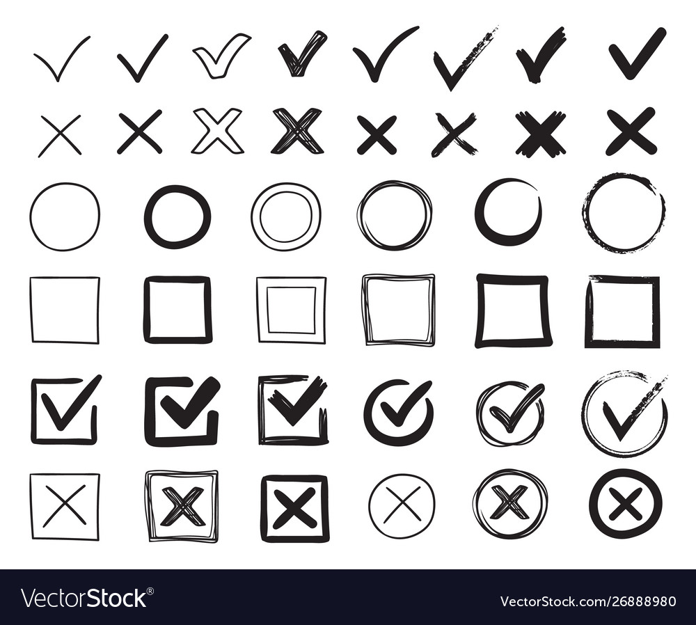 Doodle check marks hand drawn checkbox Royalty Free Vector