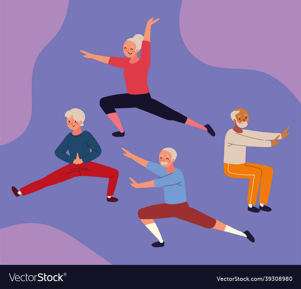 Elderly people making yoga Royalty Free Vector Image