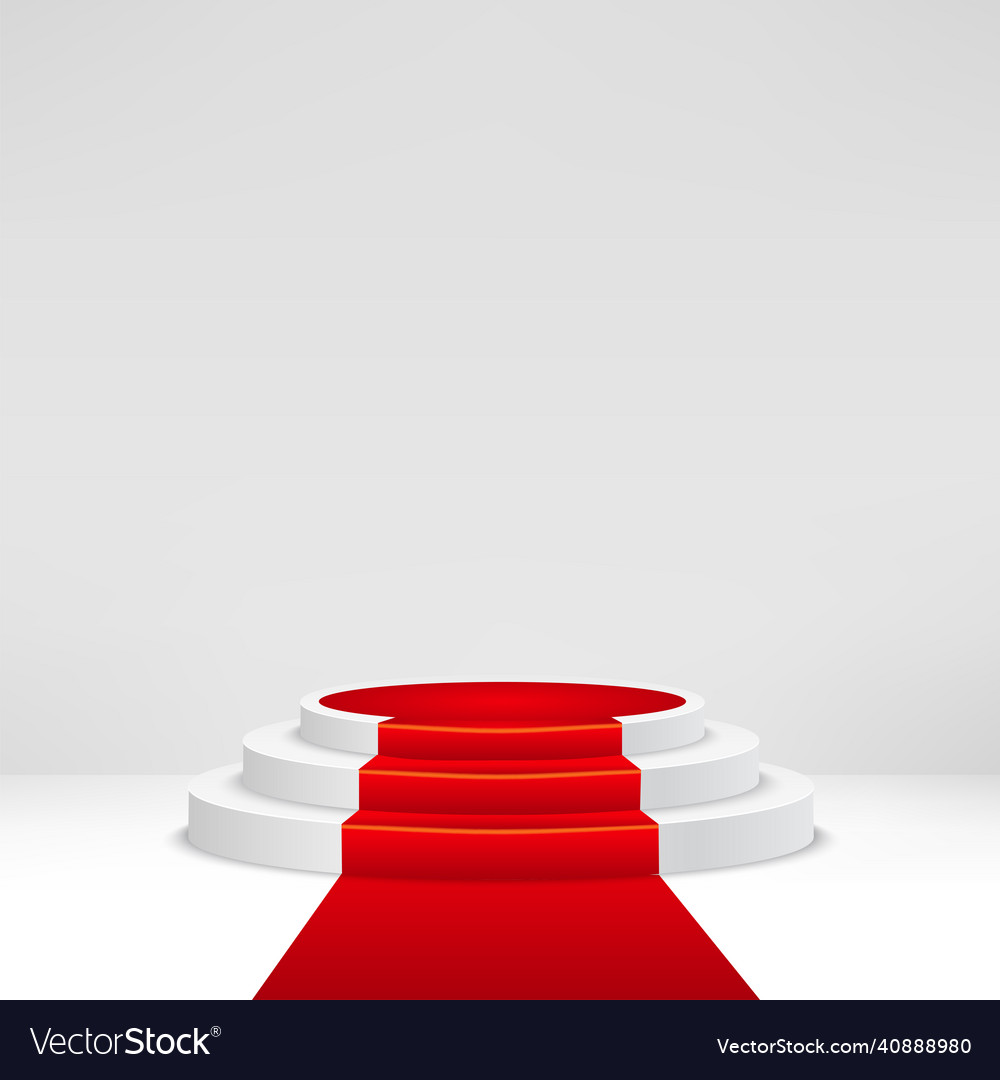 Illuminated stage podium with confetti and red vector image Illuminated stage podium with confetti and red