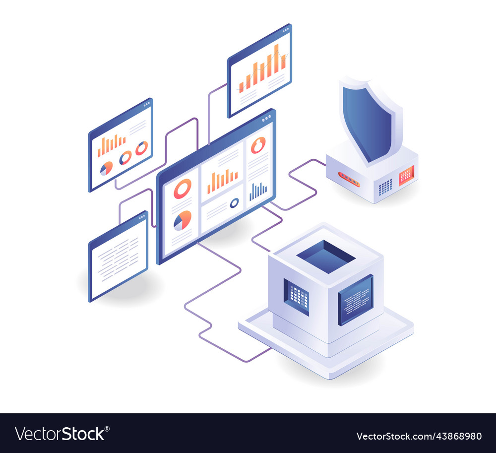 Monitor data security analysis server vector image Monitor data security analysis server