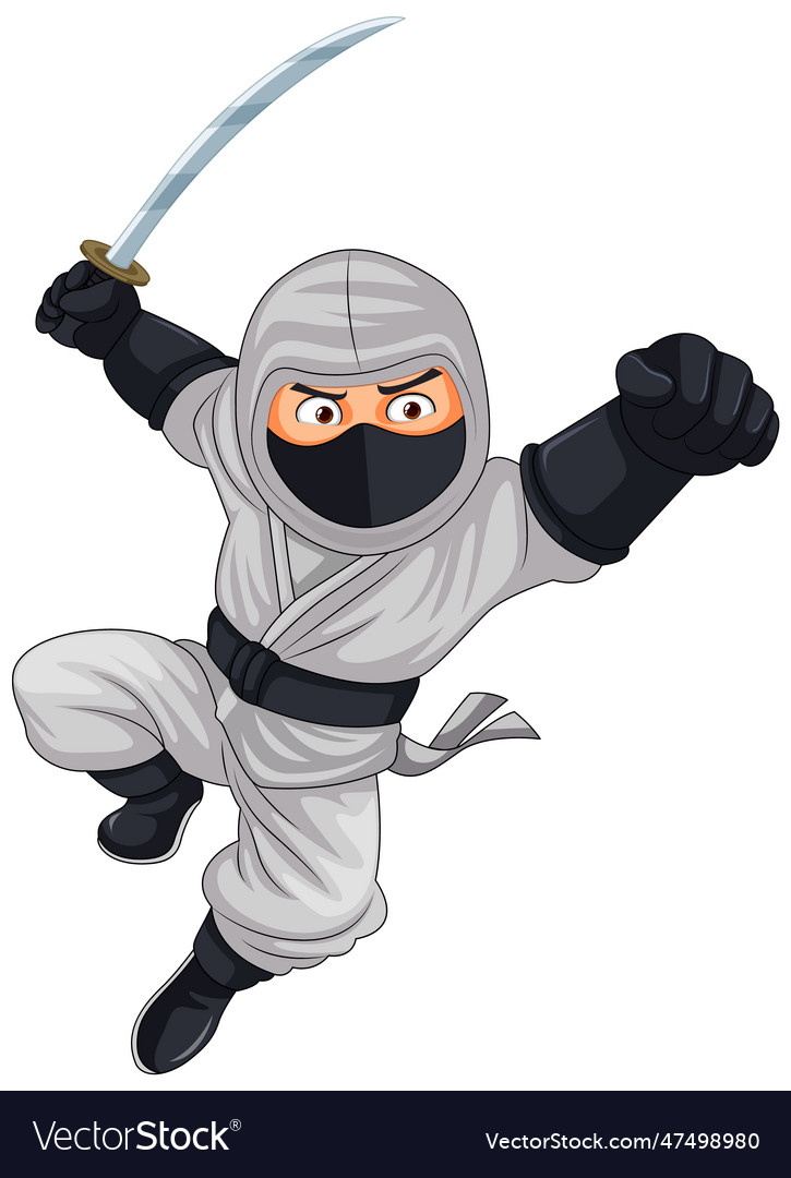 Ninja jumping and brandishing sword Royalty Free Vector