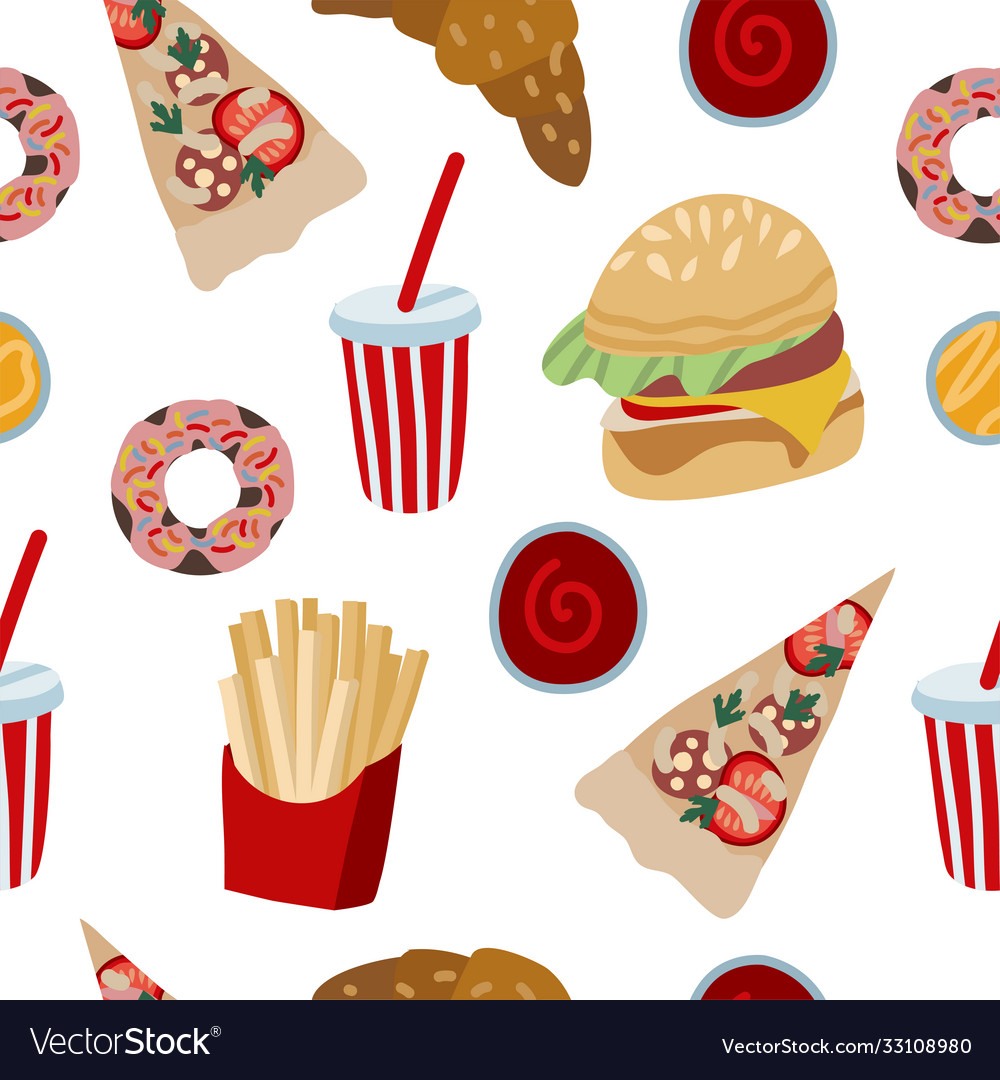 Seamless pattern with fast food such as hamburger vector image Seamless pattern with fast food such as hamburger