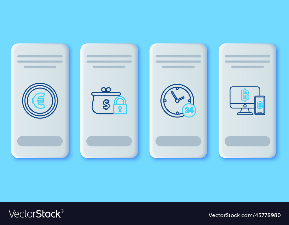 Set line closed wallet with lock clock 24 hours vector image Set line closed wallet with lock clock 24 hours