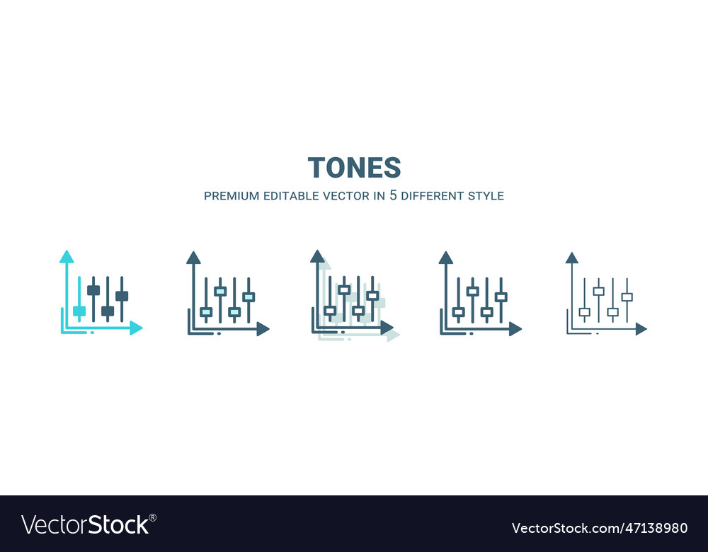 Tones icon in 5 different style outline filled vector image Tones icon in 5 different style outline filled