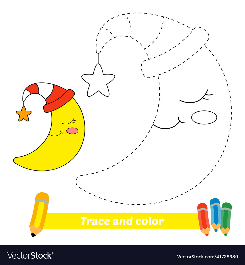 Trace and color for kids moon Vector Image Trace and color for kids moon