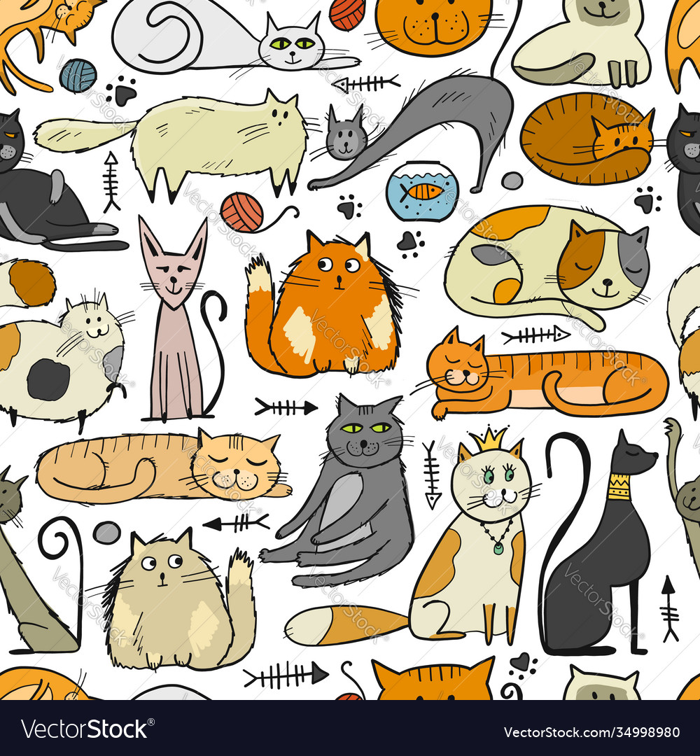 World cats day seamless pattern