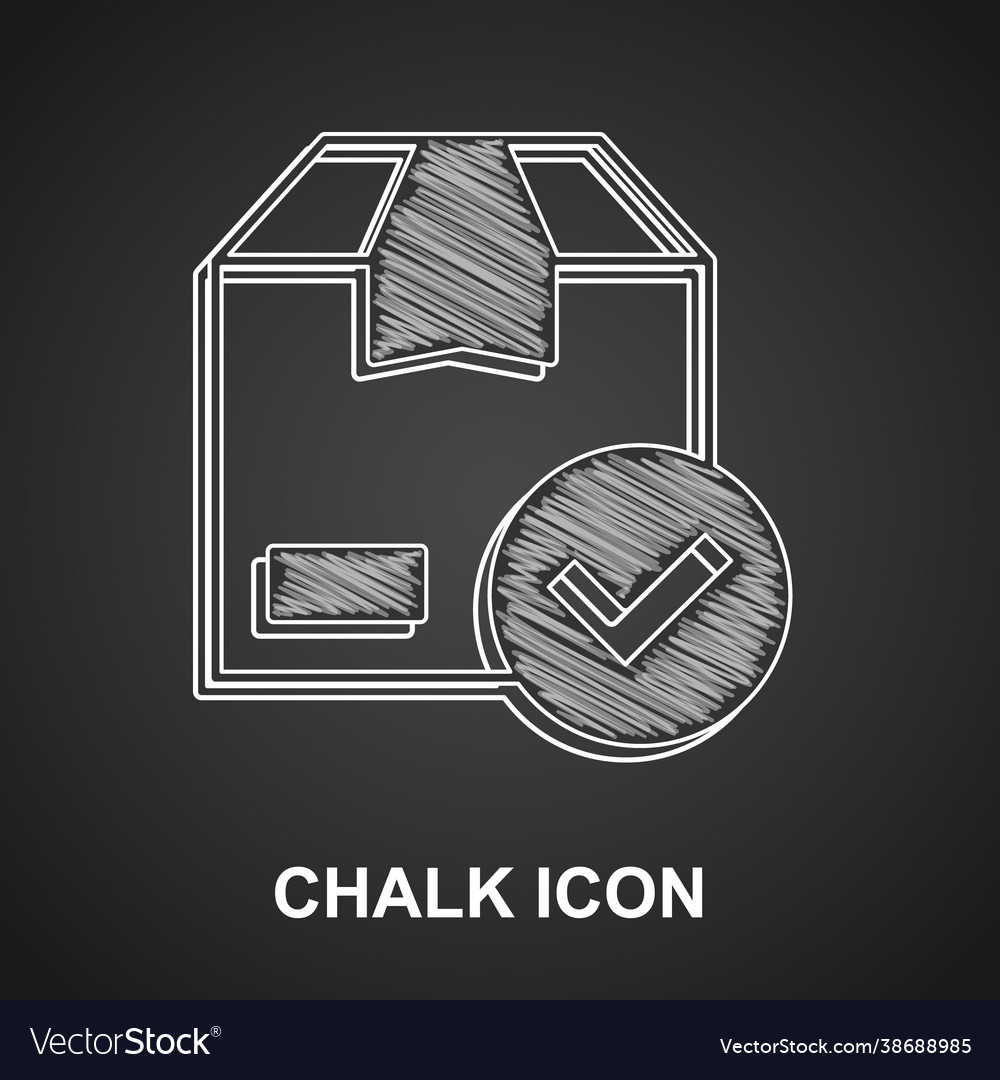 Chalk package box with check mark icon isolated vector image Chalk package box with check mark icon isolated