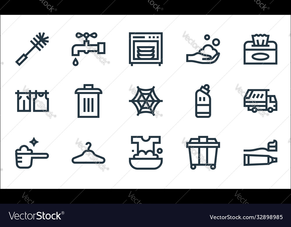 Cleaning line icons linear set quality vector image Cleaning line icons linear set quality