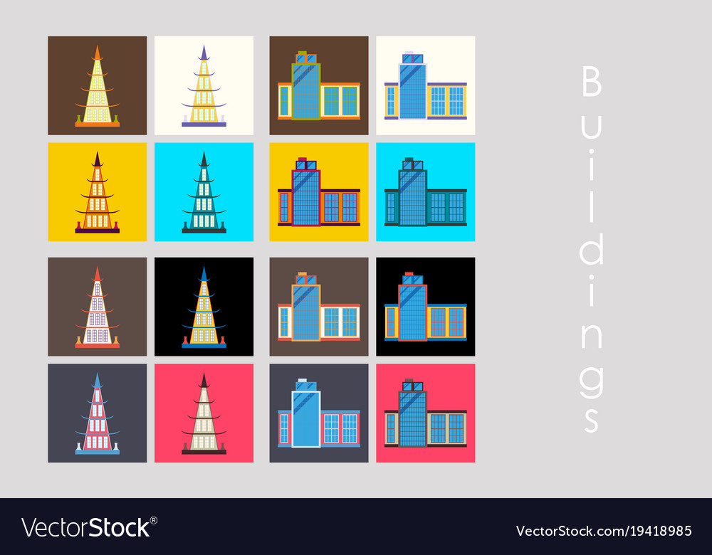 Isolated city buildings icon set different