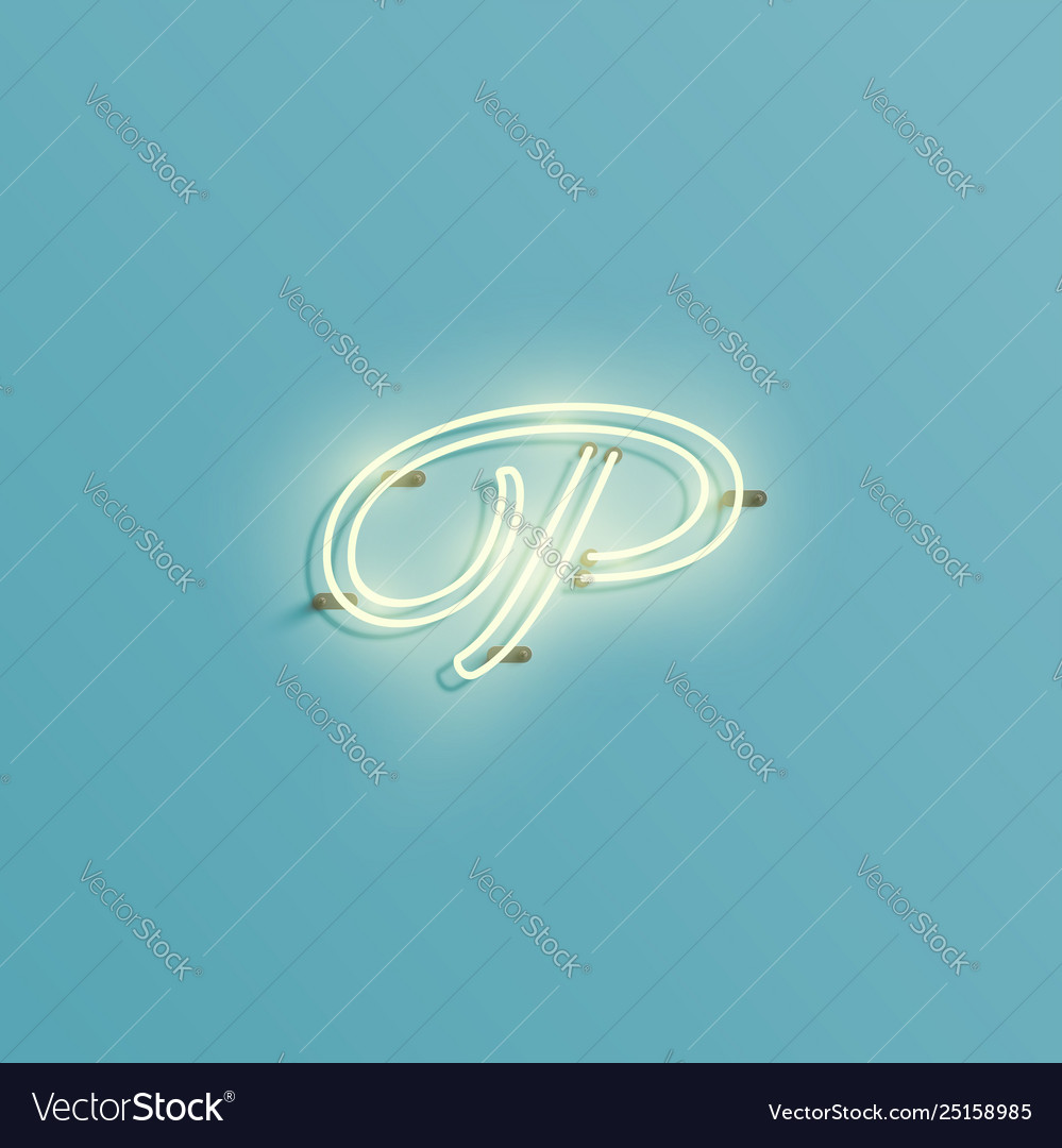 Realistic neon character from a typeset vector image Realistic neon character from a typeset