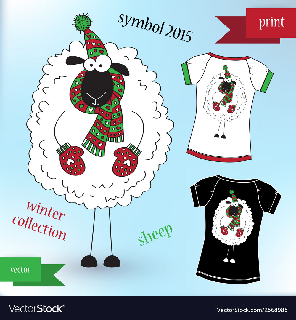 Sheep in winter hat graphic t- shirt design print